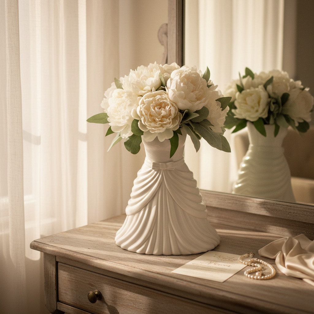 Faber Lux Elegant Wedding Dress Shaped Floral Centerpiece view 2